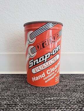 Vtg Snap-On Orange Scent Pumice Hand Cleaner Garage Shop Advertising Metal Can